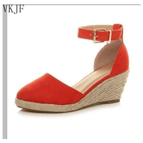 Women Sandals Shoes Woman Summer Plus Size 35-43 Women Hemp Wedge Buckle Sandal Ladies Weaving Wedges Sandals Sandalias Mujer