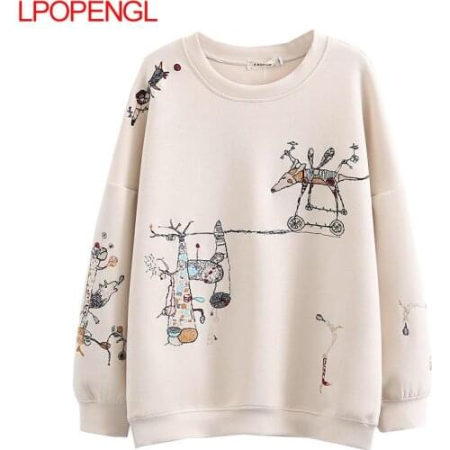 Harajuku Sweatshirt Women 2021 Plus Size Autumn New Fashion Casual Stitch-embroidered Long-sleeved O- Neck Breathable Hoodie Top