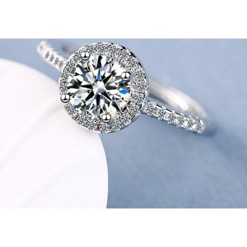 Trendy Women Ring AAA Round Moissanite Zircon Ring Charms Bridal Wedding Engagement 925 Sterling Silver Ring for Women Open Ring