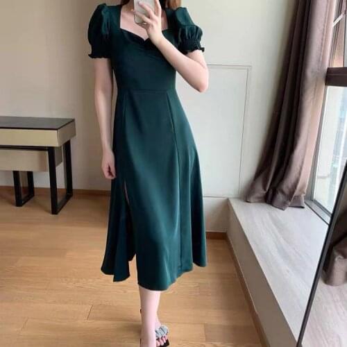 Chiffon High Waist Flower Print Women Dress Summer 2021 Puff Sleeve Elegant Lace Sundress Fashion Party Maxi Robe Femme Vestidos