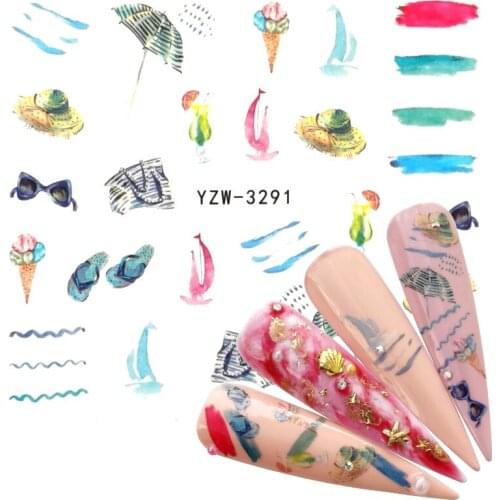 YZWLE 2021 New Arrival Sunmer 1 PC Nail Art Flower/Beach Water Design Tattoos Nail Sticker Decals for Beauty Manicure Tools