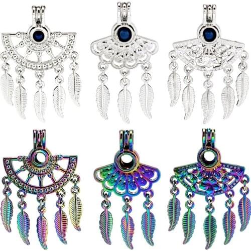 2x Rainbow Dream Catcher Pearl Cage Pendants Aromatherapy Essential Oil Diffuser Locket Valentines Day Gift