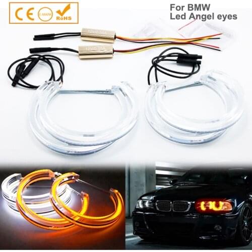 4Pcs 4x131mm Dual LED Crystal Angel Eyes Halo Lights DRL DTM Style For BMW 3 5 7 Series E36 E38 E39 E46 M3 Car Headlight