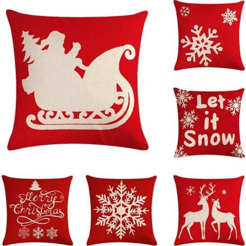 45*45cm Red Christmas Sleigh silhouette print Cushion Cover Linen Throw Pillow Car Home Decoration Decorative PillowcaseT433