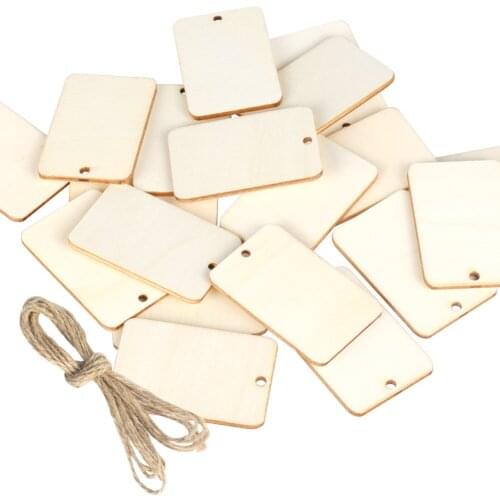 50/100pcs Rectangle Blank Gift Hemp Nature Wood Wine Decor Hanging Slice Labels Unfinished Wooden Label Party Ropes Tags Wedding