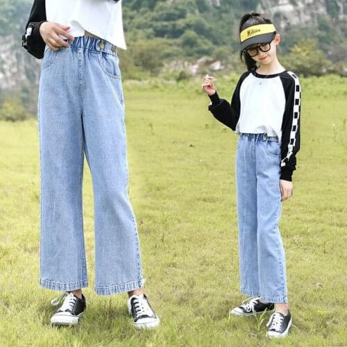 2021 Spring Autumn Baby Girls Wide Leg Jeans Pants Kids Clothes Casual Children Denim Trousers Teenager Denim Girls Clothes D619