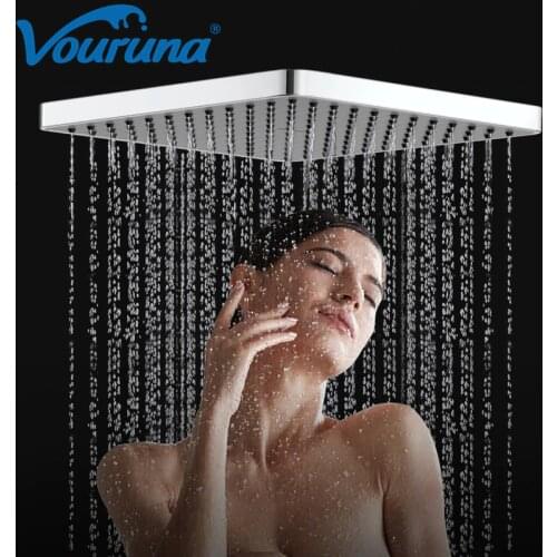 VOURUNA Square 8 Inches ABS Plastic Top Spray Showerhead Bathroom Rainfall High Pressure Rain Shower Head in Chrome