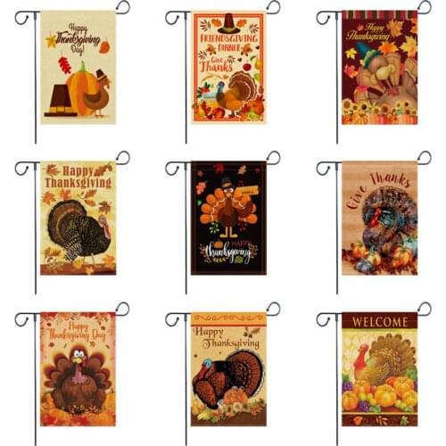 Double-sided Turkey Pattern Garden Flag Flax Thanksgiving Pumpkin Festive Banner Garden Decor