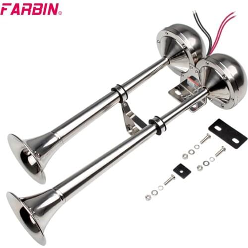 FARBIN 12V/24V Marine Boat Horns Stainless Steel Dual Trumpet Electric Horn with Mounting Bracket for Boats Ship Sailboat Yacht