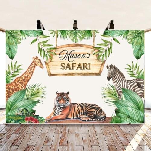 Spring Rain Forest Zebra Tiger Giraffe Cartoon Animal Background Boy Birthday Party Picture Photography Studio Backdrop