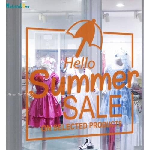 Hello Summer Sale On Selected Products Window Sticker Decals Fashion Clothing Discount Sign Removable Murals Waterproof YT3589