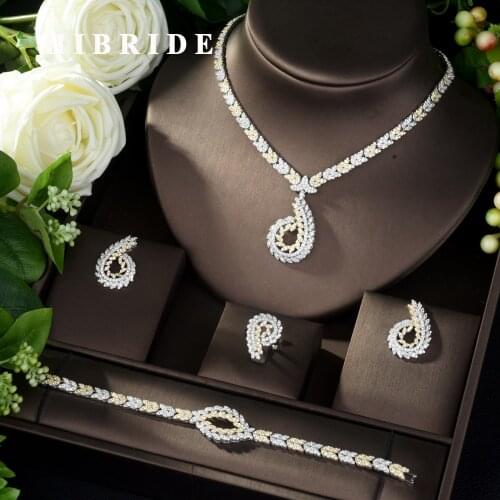 HIBRIDE Luxury 2 Tones 4pcs Bridal Zirconia Jewelry Sets for Women Party Dubai Nigeria CZ Crystal Wedding Jewelry Set N-973