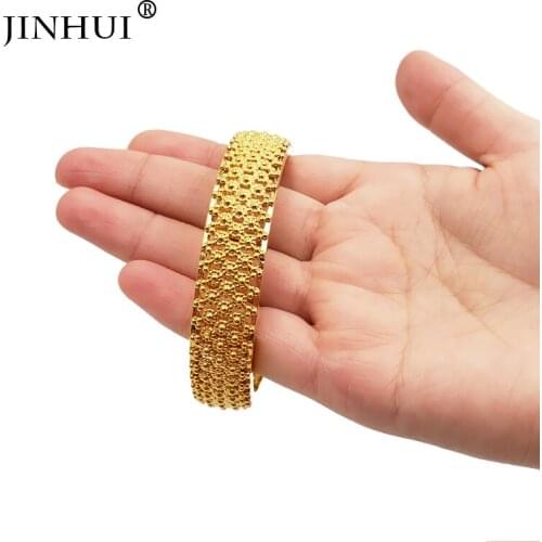 Jin Hui New Fashion Luxury Gold Color Jewelry leaves Bangles Women Ethiopian Bracelets Middle East African Party wedding Gifts