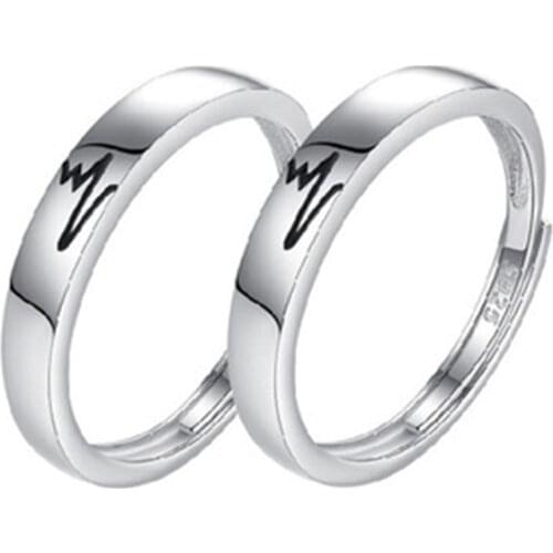 Adjustable Size Ring Heartbeat Couple Ring Simplicity Silver Open Rings For Men Women Couple Engagement Marry Jewelry Gift 1PC