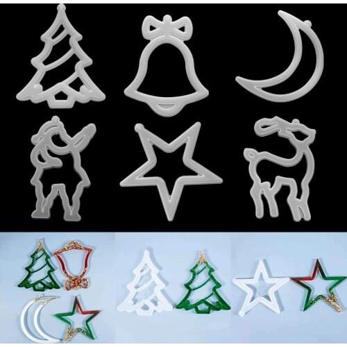 Crystal Silicone Christmas Listing Mold Bells Moon Star Pendant Epoxy Resin Mould for DIY Resin Crafts Christmas Decoration Tool
