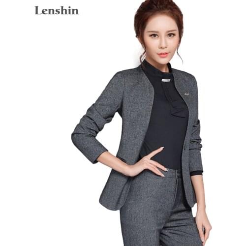 Lenshin 2 piece set women pant suits slim work wear office ladies long sleeve blazer and pants outfits