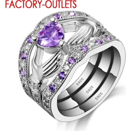 Fashion Engagement Wedding Rings Sets For Women Bijoux 3 Round CZ Crystal 925 Silver Finger Ring Set For Lady