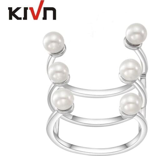 KIVN Fashion Jewelry Womens Girls Adjustable Open Bridal Wedding Simulated Pearl Rings Christmas Promotion Birthday Gifts