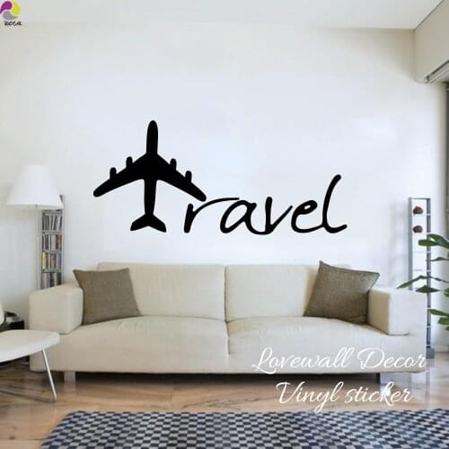 Cartoon Aircraft Travel lettering Wall Sticker Baby Nursery Kids Room Airplane Travel Wall Decal Bedroom Living Room Vinyl Decor