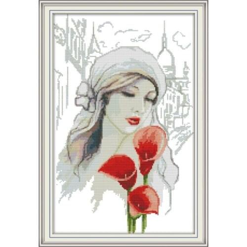 Beauty and calla cross stitch kit aida 14ct 11ct count print canvas cross stitches needlework embroidery DIY handmade