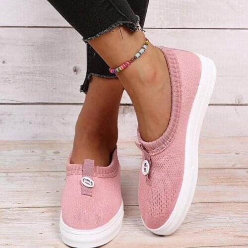 2021 New Spring And Autumn Pure Color Flying Woven Round Toe Low-top White Bottom Womens Casual Single Shoes Sneakers