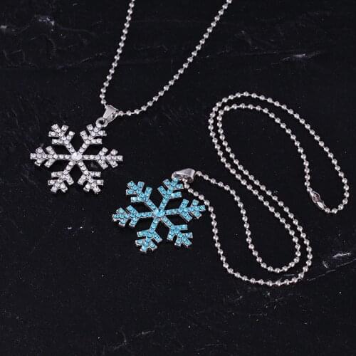 New Charm Vintage lady Blue Crystal Snowflake Zircon Flower Necklaces & Pendants Jewelry gift for Women girls Wholesale