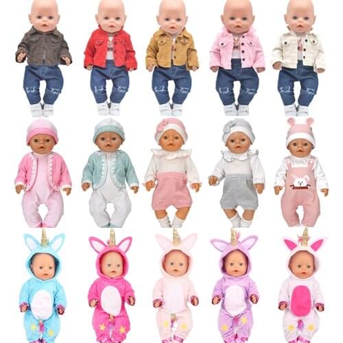 Clothes for doll fits 43-45cm New born doll American doll Fashion jackets jeans Plush jumpsuit Girls gift