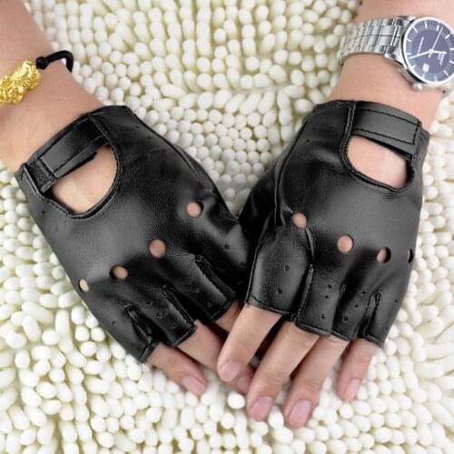 Men Faux Leather Slip-Resistant Half Finger Fingerless Gloves Hand Wrist Mittens