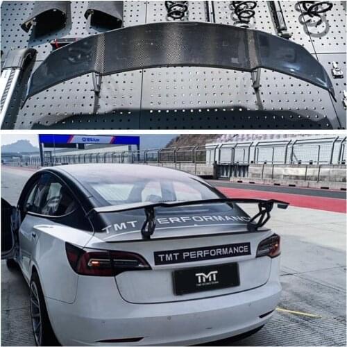 Real Carbon Fiber Rear Trunk Lip Roof Spoiler + Spoiler Wing Fits For Tesla Model 3 Model S GT Style 2016-2021