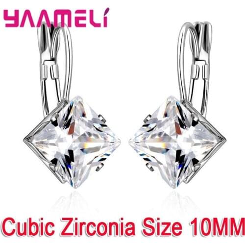 Simple Fashion Round Square Cubic Zirconia Drop Earrings 925 Sterling Silver Statement Jewelry For Women Girl Gifts Supplies