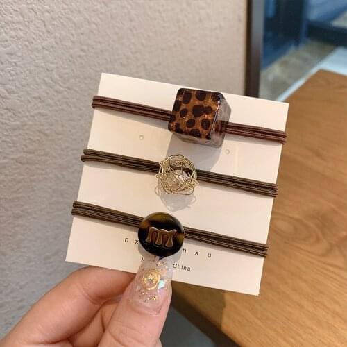High Quality Hot Selling Fashion Acrylic Leopard Letter Hair Band Retro Vintage Hair Rope Women Girls Hair Rings Headpiece Gifts