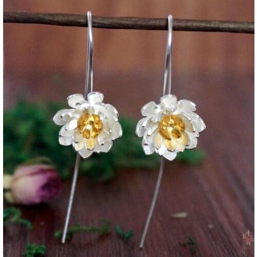Korean Version of Retro Vintage Lotus Flower Earrings For Women Punk Geometric Earrings 2021 New Trendy Jewelry
