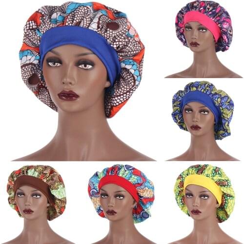 Jacquard Cloth Pattern Nightcap Headscarf Printed Polyester African Ethnic Style Elastic Sleep Cap Hair Care Beauty Bonnet Hat