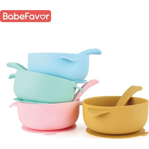 Silicone Baby Feeding Bowl and Spoon Set BPA Free Tableware Waterproof Non-Slip Crockery Dishes Suction Kids Cute Plate Bowl