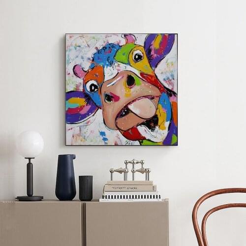 Nordic simple cartoon animal cattle canvas painting living room wall childrens room decoration picture printing poster picture