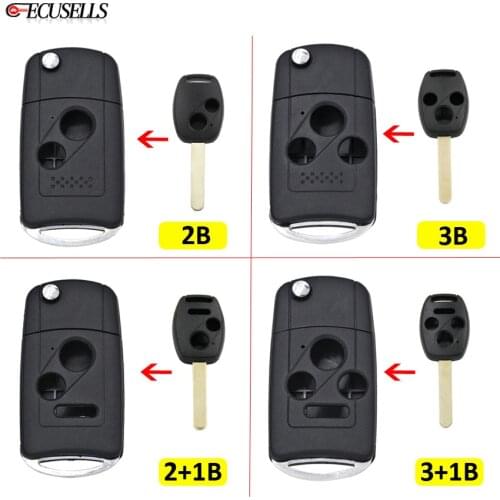 Folding Flip 3+1/4 Button Remote Car Key Shell Case Smart Car Key Housing Uncut Blade for Honda Civic Accord CR-V Pilot