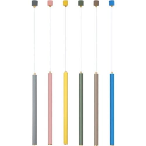 Modern minimalist creative long stick macaron pendant lights nordic restaurant cylindrical long tube bar lamp