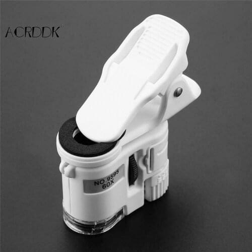 60X Magnifying Glass Universal Mini Mobile Phone Clip Microscope with LED/UV Lights DF