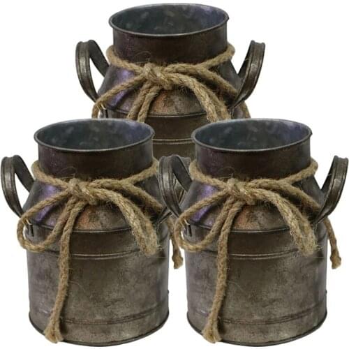 3Pcs Flower Bucket Retro Iron Bucket Flower Pot Vase Decoration Ornaments Rural Style Milk Pot Bucket for Home Garden