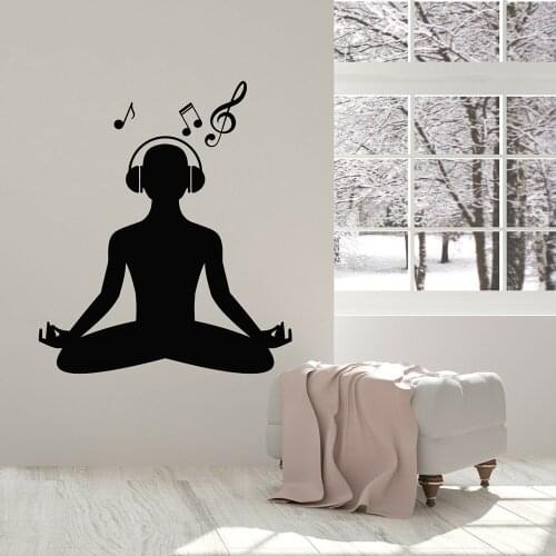 Yoga Vinyl Wall Decal Yoga Zen Window Sticker Meditation Lotus Pose Home Bedroom Wallpaer Headphones Art Mural M242