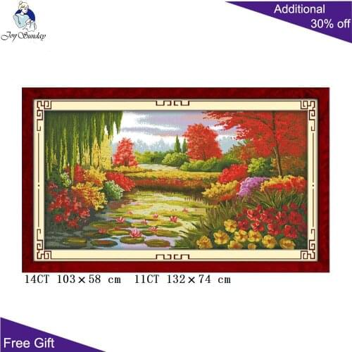 Your Gift Autumn Scene Embroidery F118 14CT 11CT Counted and Stamped Home Decor Autumn Scene In Lotus Pond Cross Stitch Kits