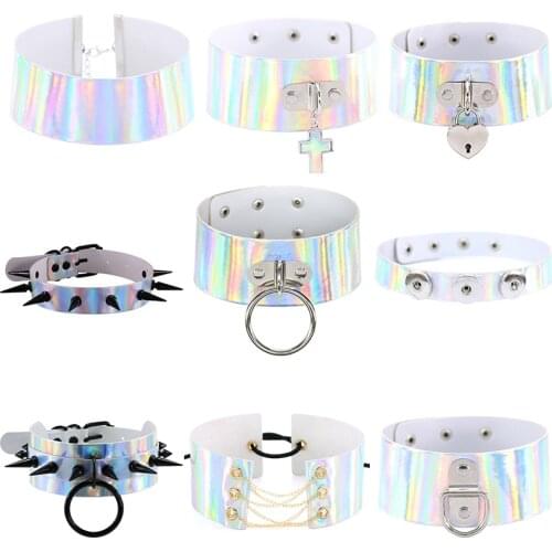 The New LOVE Punk laser Leather Heart Choker Women Neck Wear Multi-purpose Funky cross Chockers Bell Round Necklace