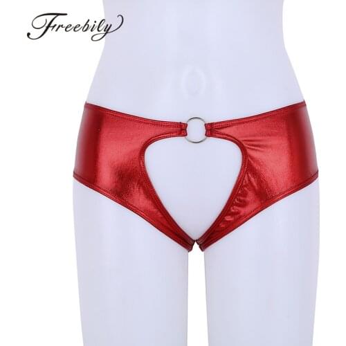 Women Lingerie Femme Soft Faux Leather Crotchless Jockstrap Low Rise Briefs Underwear Open Crotch Sexy Panties with O-Rings
