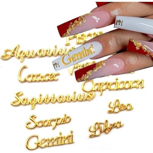 12/30pcs nails accesorios 3D Alloy Gold Constellation Letters Shape nails design Rhinestone nail supplies for professionals