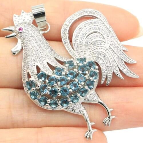 28x18mm Gorgeous Jewelry Silver Pendant Created Rich Blue Aquamarine For Ladies Daily Wear Silver Pendant