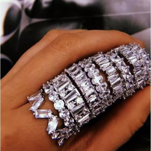 8 Styles Eternity Promise Ring Simulated Diamond Cz 925 Sterling Silver Statement Wedding Band Rings for women men Jewelry Gift