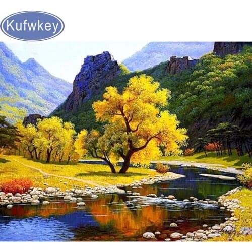 3D DIY Diamond Painting Cross Stitch natural Autumn Landscape Crystal Needlework Diamond Embroidery Full Diamond home Decorative