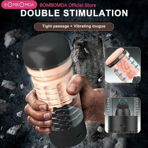 Automatic Male Masturbator Cup Realistic Tip of Tongue and Mouth Vagina Negative Pressure Blowjob Stroker Vibrating Oral Sex Toy