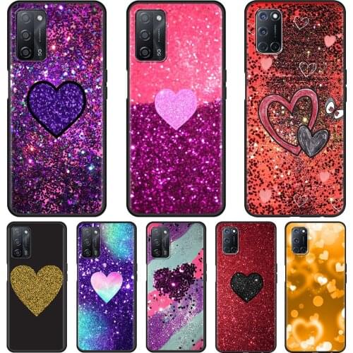 Heart Glitter Gold Cell Phone Case for Oppo A53 A9 2020 A52 A93 Find X2 Lite X3 Reno 3 4 Pro 5G Ace A55 A94 A74 Cases Cover