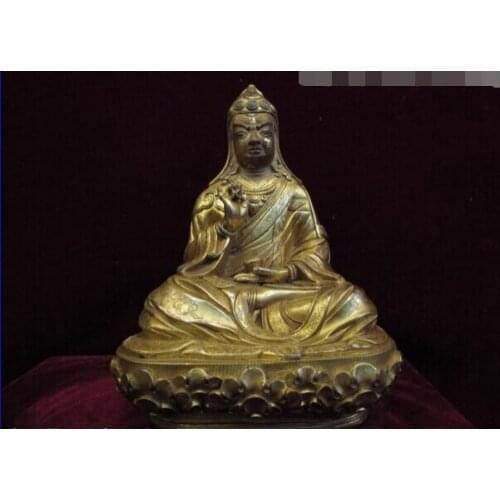 Fast shipping USPS to USA S3588 8 Tibet Lhasa Red Copper Bronze 24K Gold Gilt Padmasambhava master Buddha Statue